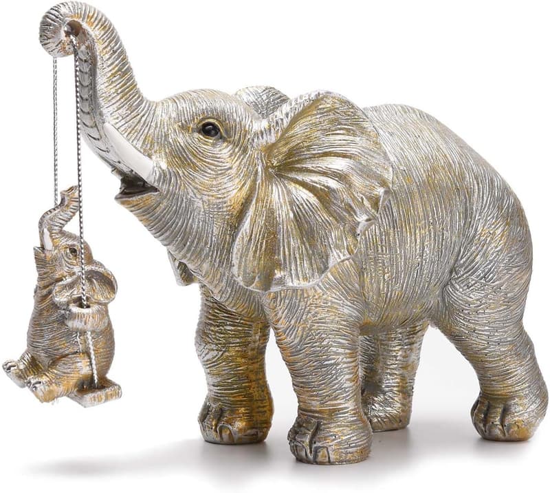 Elephant Resin Figurine for Luck & Wealth Decor, 7.1''