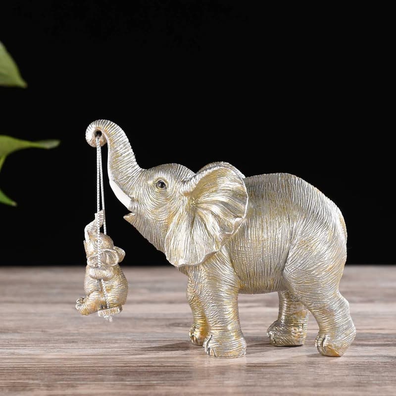 Elephant Resin Figurine for Luck & Wealth Decor, 7.1''