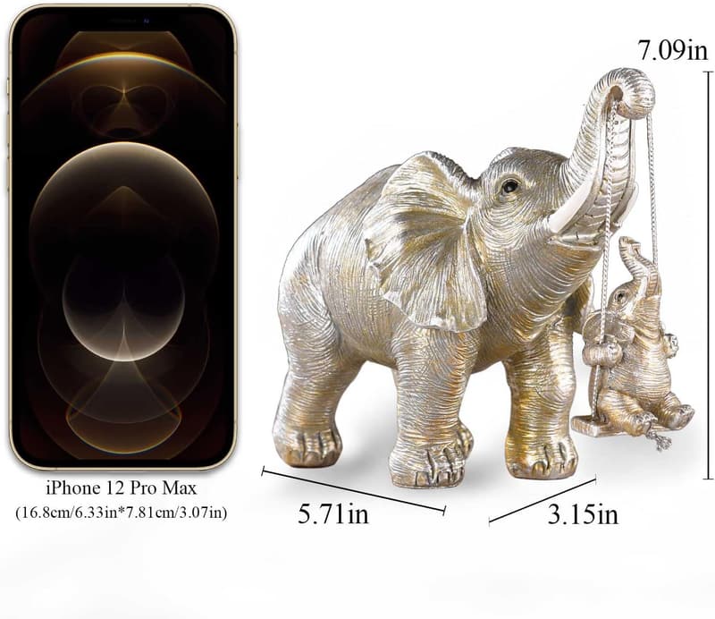 Elephant Resin Figurine for Luck & Wealth Decor, 7.1''