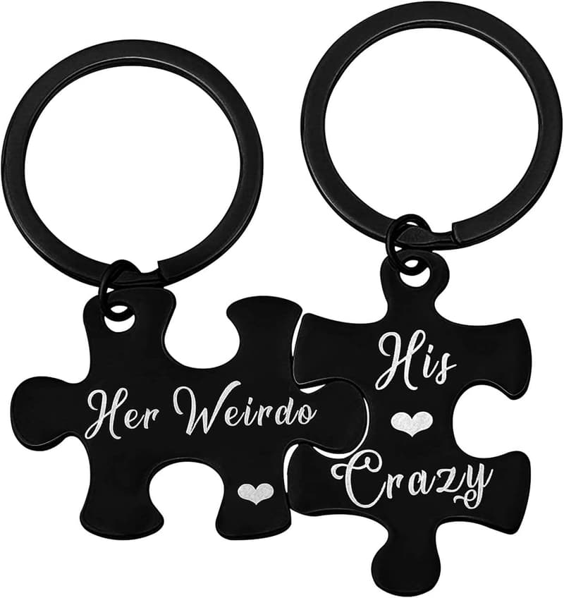 Couples Keychain Set - Silver Puzzle Pieces