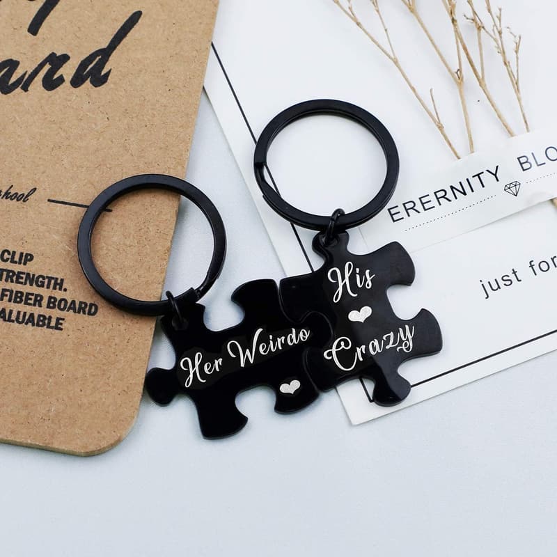 Couples Keychain Set - Silver Puzzle Pieces