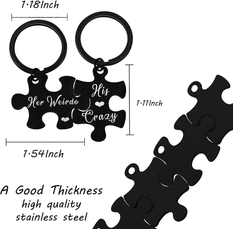 Couples Keychain Set - Silver Puzzle Pieces