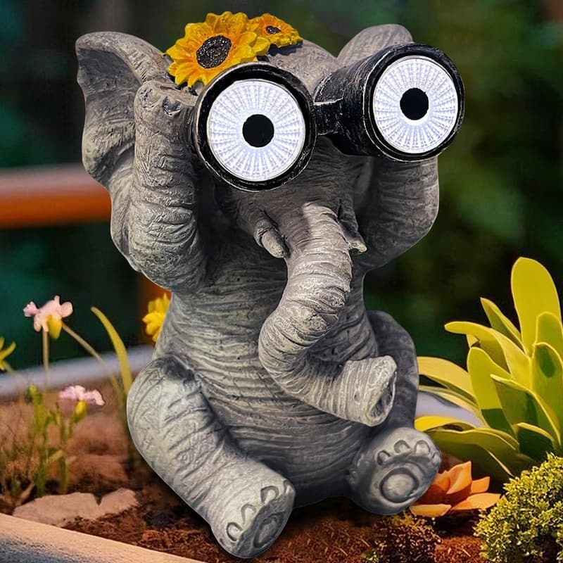 Mother's Day Solar Elephant Resin Garden Statue