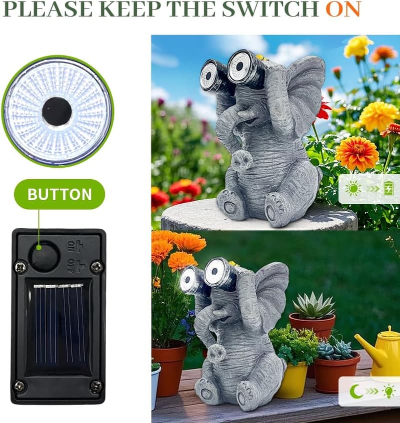 Mother's Day Solar Elephant Resin Garden Statue
