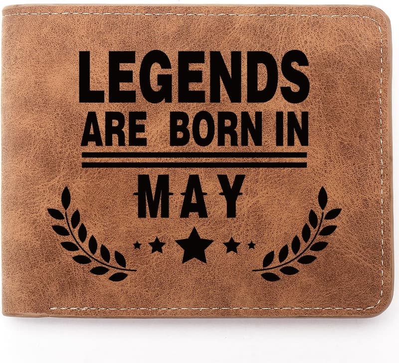 May Birthday Men's Engraved Leather Wallet Gift