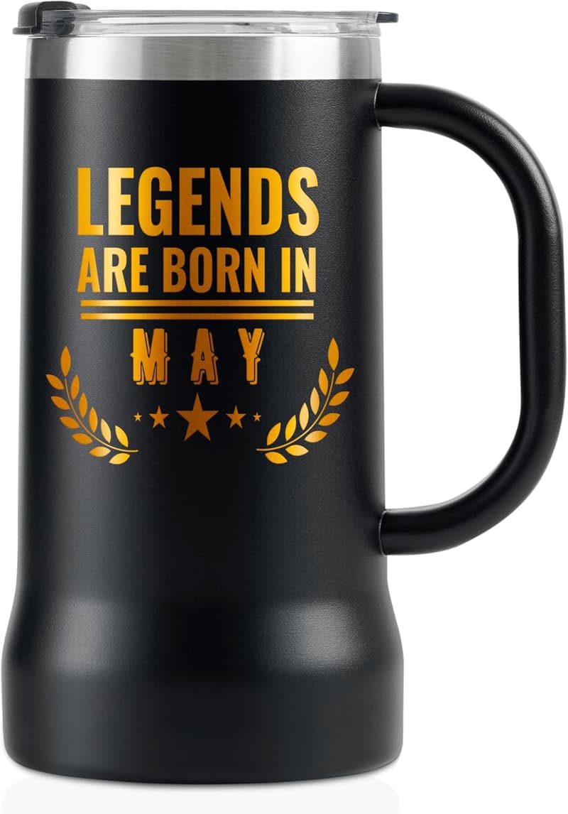 May Birthday Mug for Men, 24 oz Travel Stein
