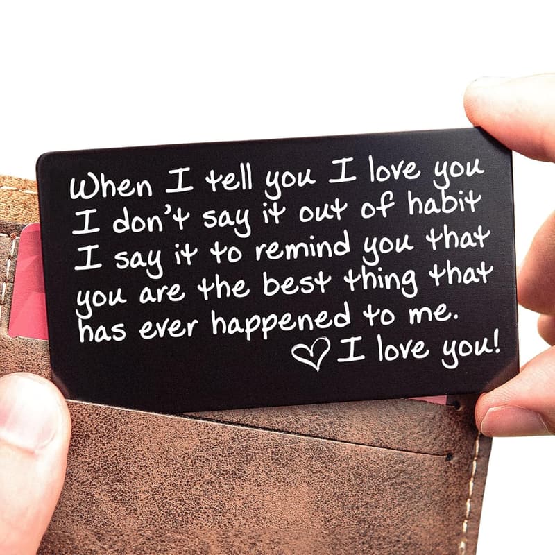 Valentine's Card for Wallet - Engraved Anniversary Gift
