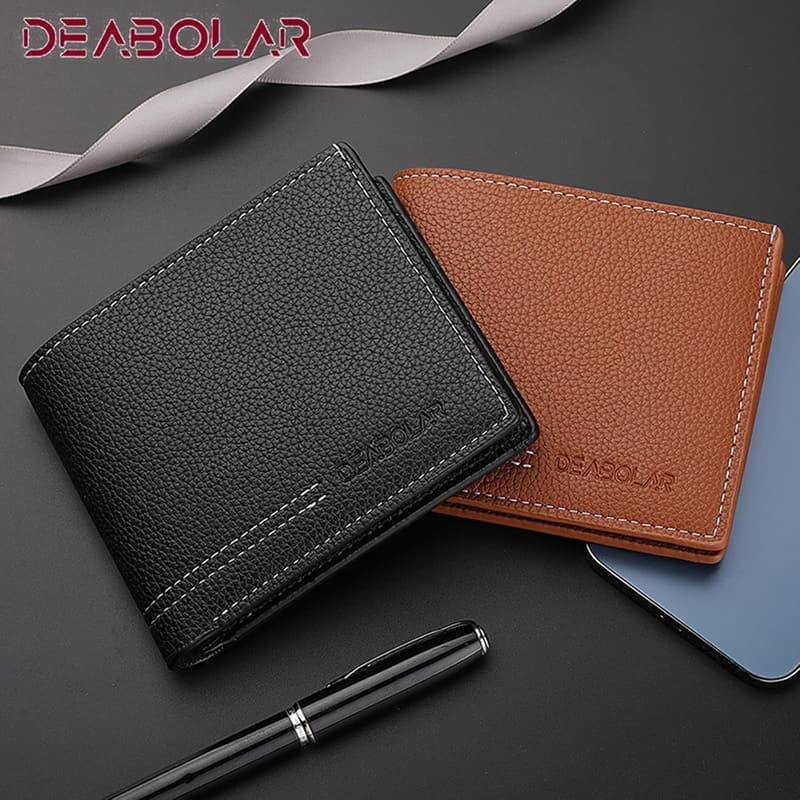 Men's Slim Black PU Wallet - 4 Card, 2 Cash, ID Pocket