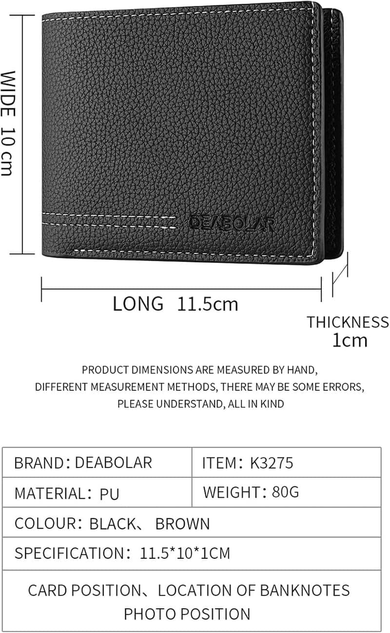 Men's Slim Black PU Wallet - 4 Card, 2 Cash, ID Pocket