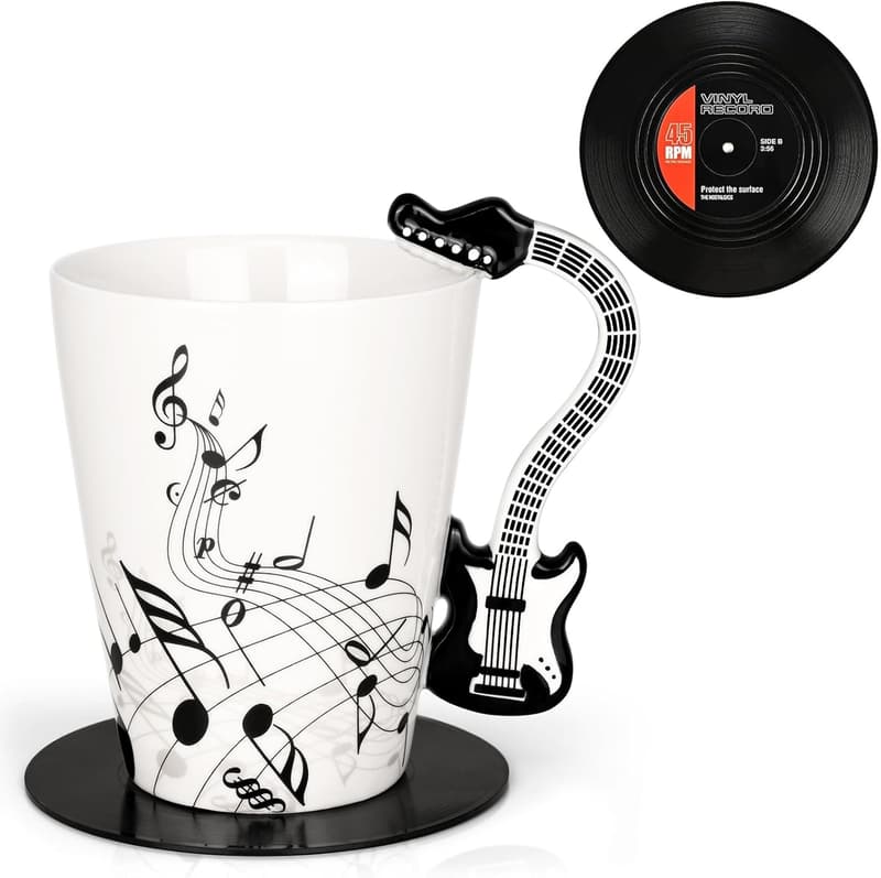 Guitar Mug Set with Vinyl Coaster, Music Gift for Fans