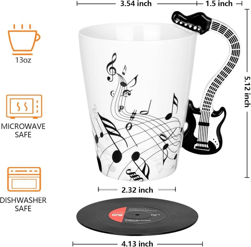 Guitar Mug Set with Vinyl Coaster, Music Gift for Fans