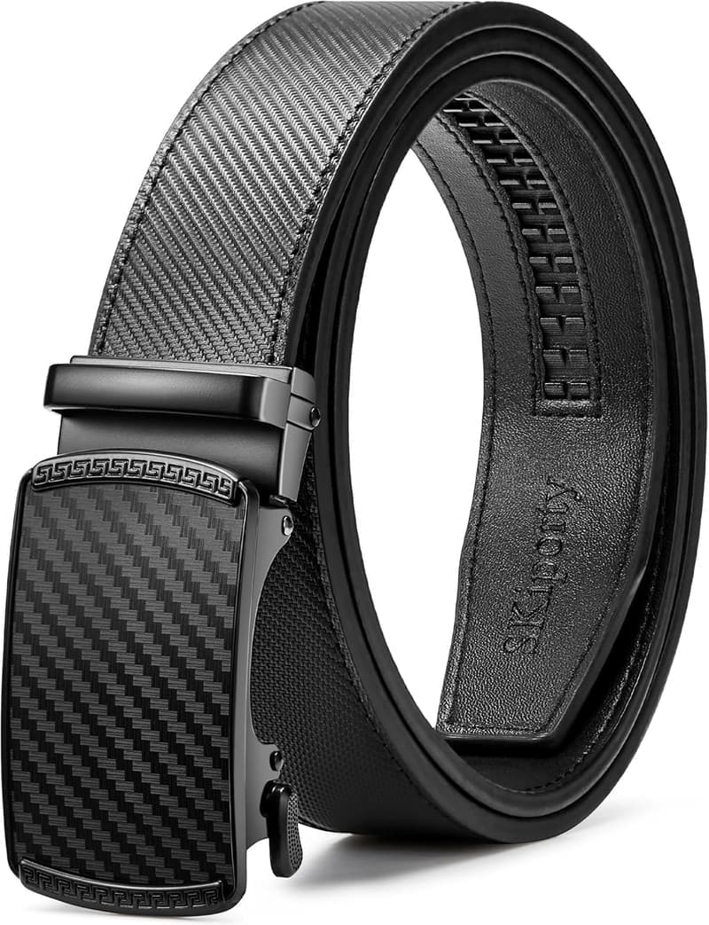 Men's Ratchet Leather Belt, Adjustable 36