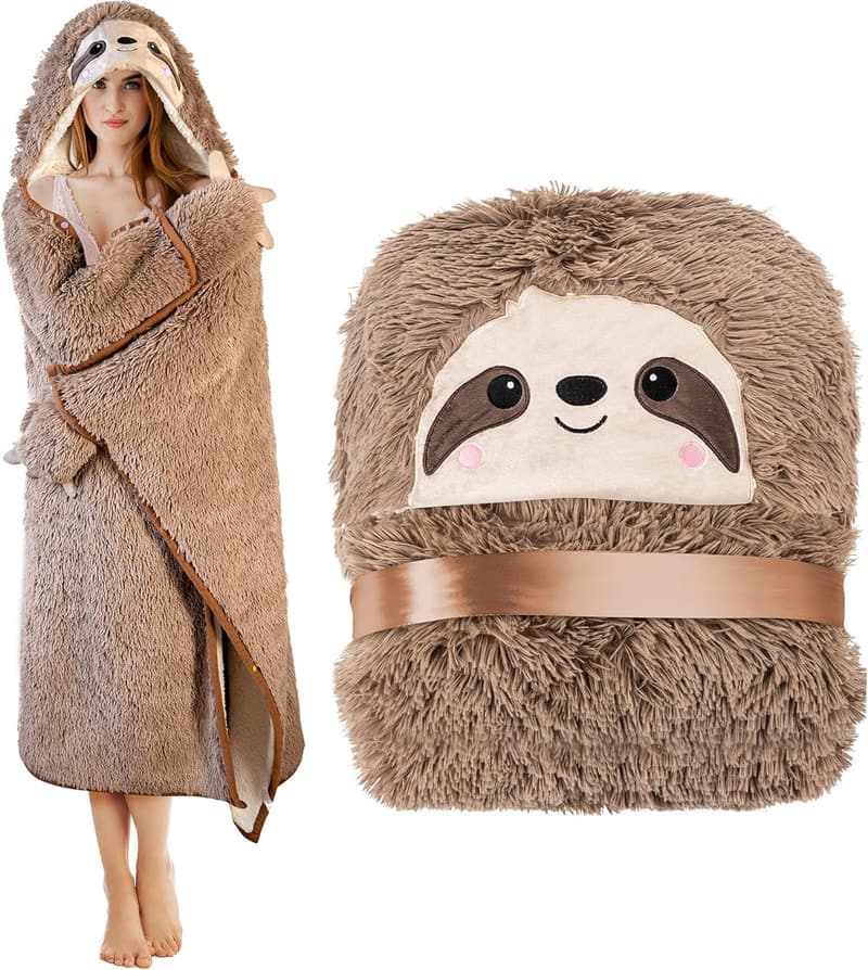 Sloth Hooded Blanket - Plush Faux Fur for Adults & Kids