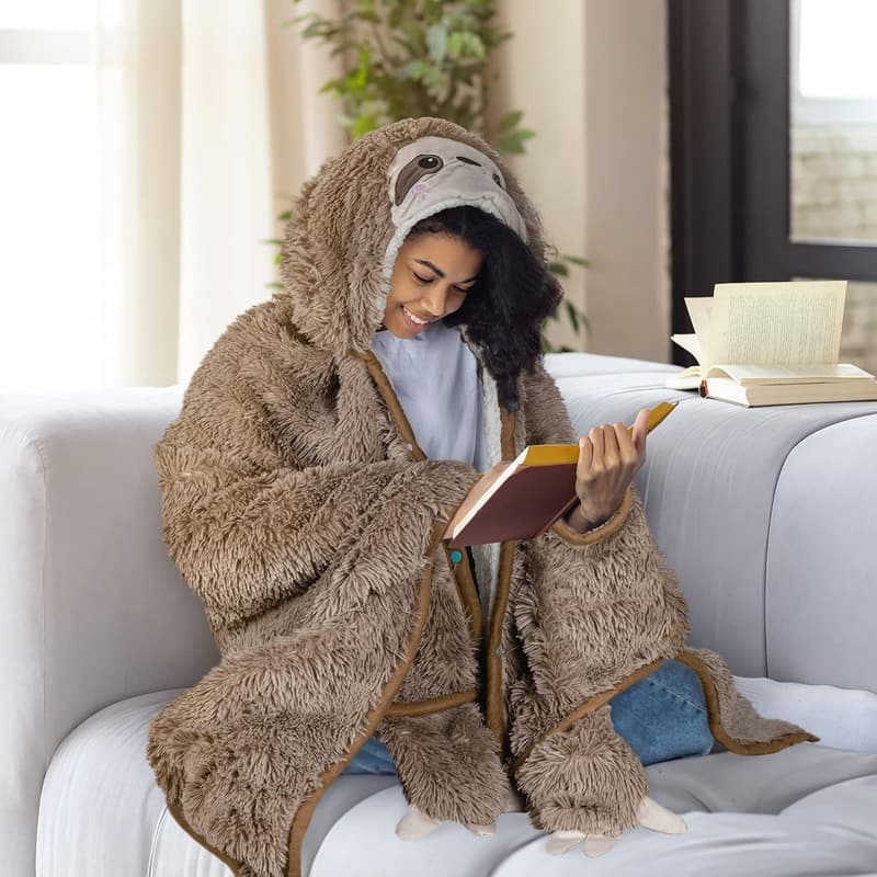 Sloth Hooded Blanket - Plush Faux Fur for Adults & Kids