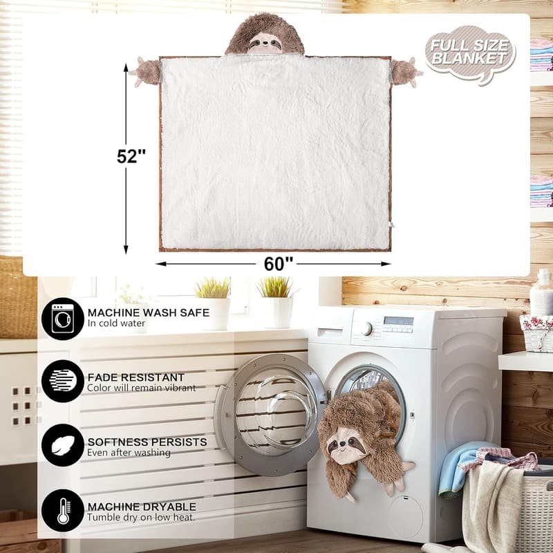 Sloth Hooded Blanket - Plush Faux Fur for Adults & Kids