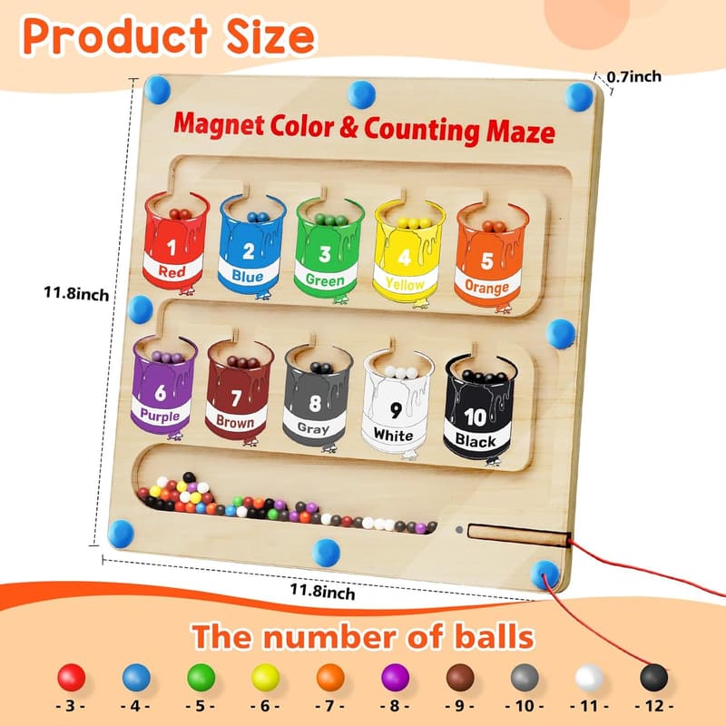 Montessori Magnetic Color & Number Maze for Toddlers 3+