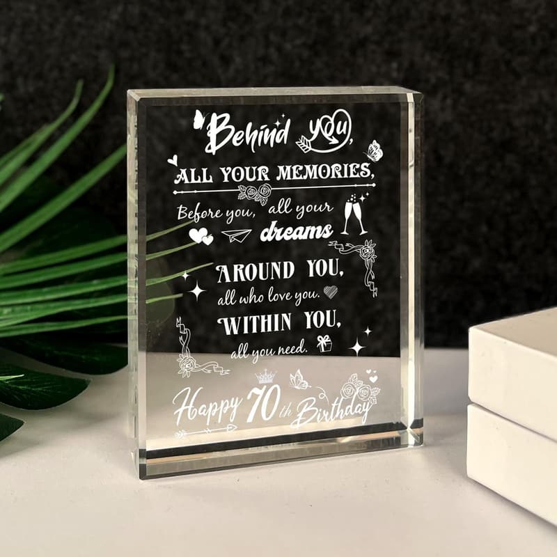 70th Birthday Laser Engraved Crystal Keepsake for Men and Women