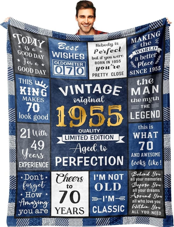 70th Birthday Throw Blanket Gift for Men - 50