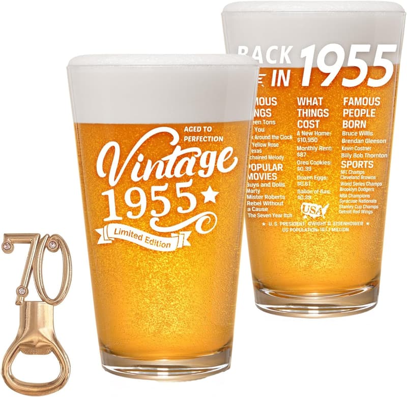 70th Birthday Beer Glass - Vintage 1955 Funny Pint Glass