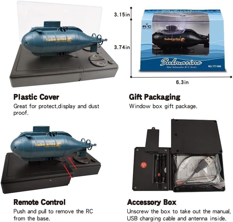 RC Mini Submarine Toy - 6 Channels (Black)