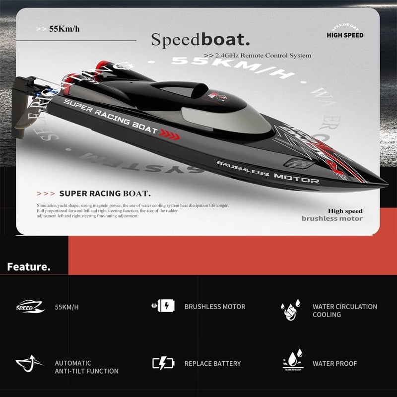 Remote Control Brushless Speedboat with LED Lights