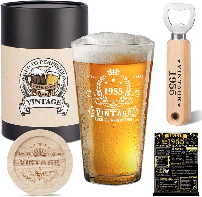 70th Birthday Vintage Beer Glass Set for Men