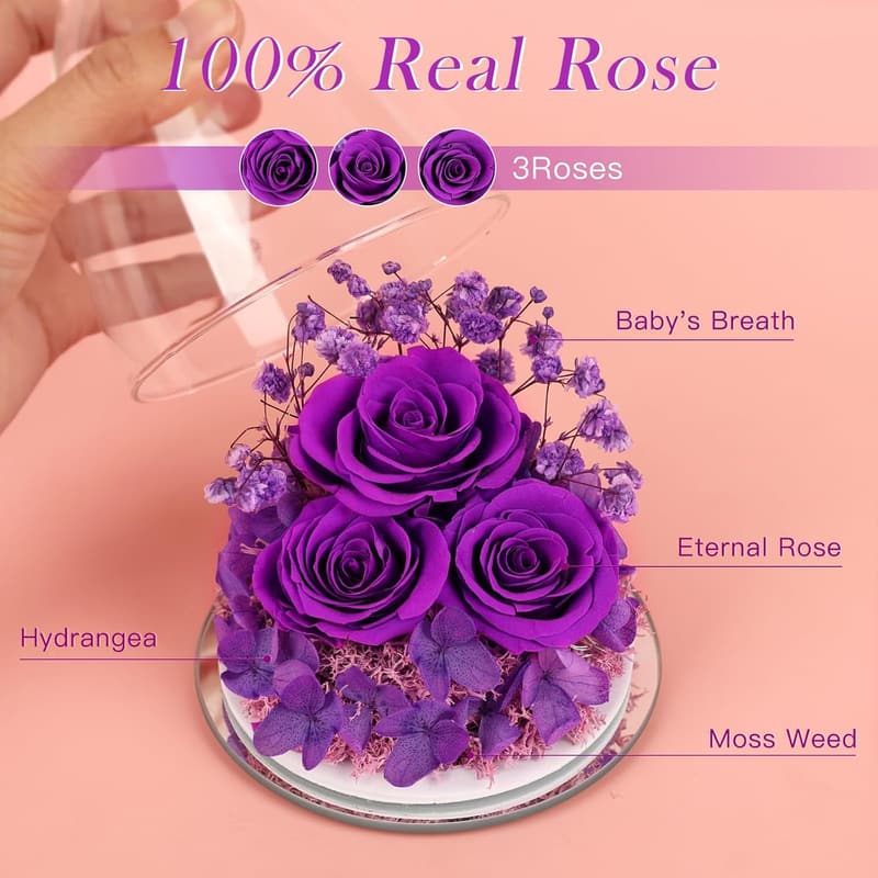 Eternal Purple Rose Glass Figurine for Mother's Day Gift