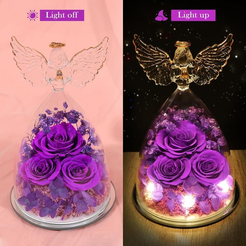 Eternal Purple Rose Glass Figurine for Mother's Day Gift