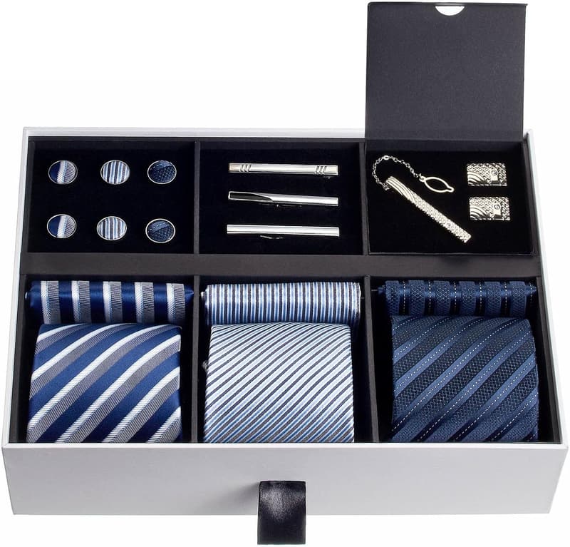 Men's Premium Tie Set with Necktie, Pocket Squares & Cufflinks