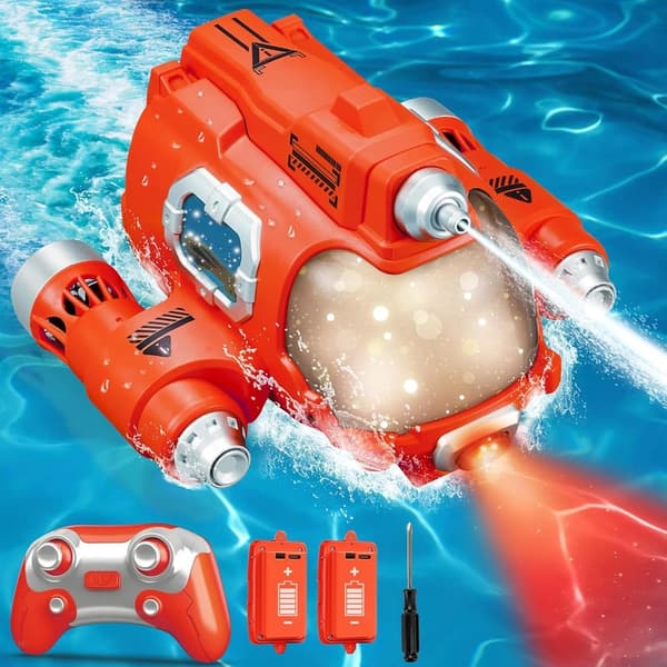 Remote Control Boat with Spray Pump & LED Lights - Red