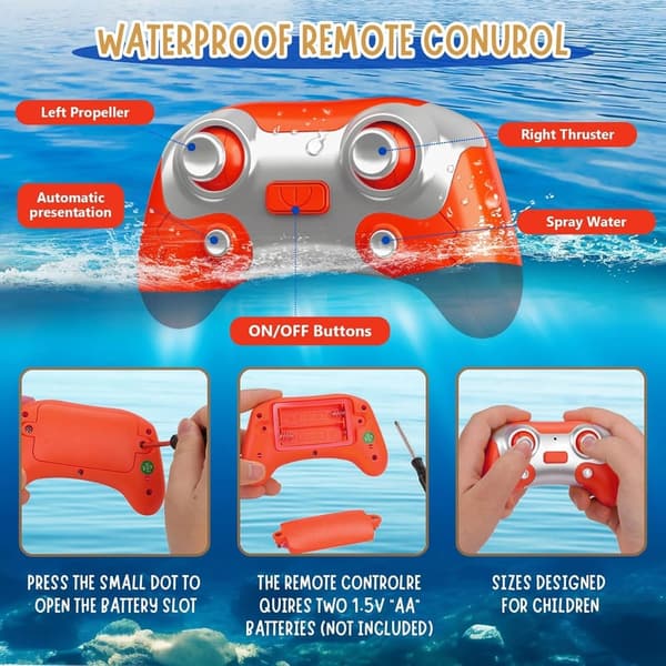 Remote Control Boat with Spray Pump & LED Lights - Red