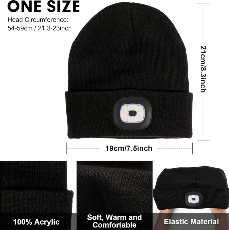 USB Rechargeable LED Beanie Hat for Dad