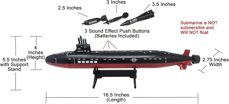 Toy Black Submarine with Sound Effects - 16.5 Inch