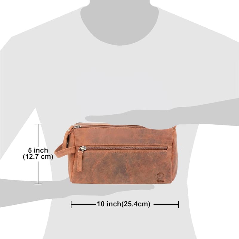 Buffalo Leather Travel Toiletry Bag with Waterproof Lining