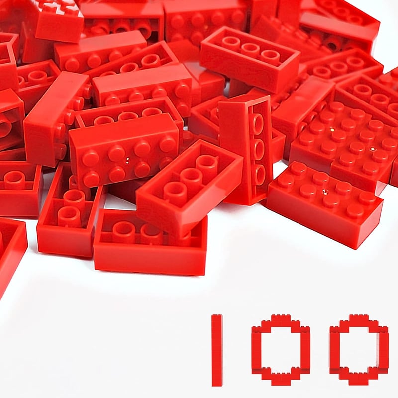 Classic Building Bricks Set - 100 Bright Red 2x4 Blocks, Ages 6+