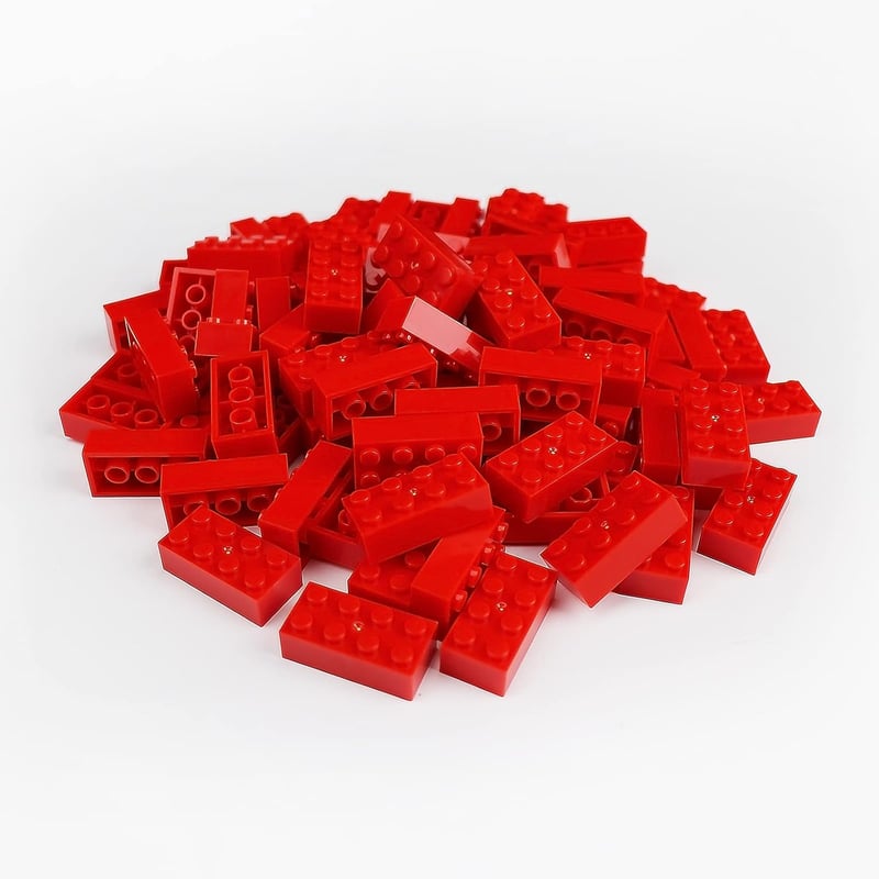 Classic Building Bricks Set - 100 Bright Red 2x4 Blocks, Ages 6+