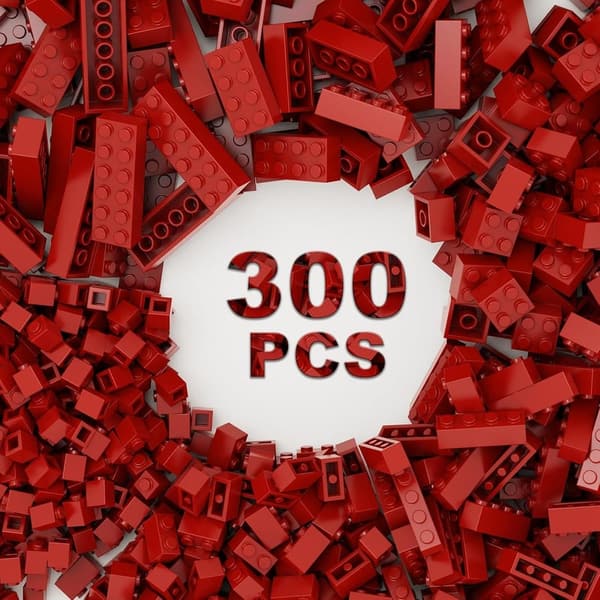 Creative Building Bricks Set - 300 Classic Red Blocks for Kids