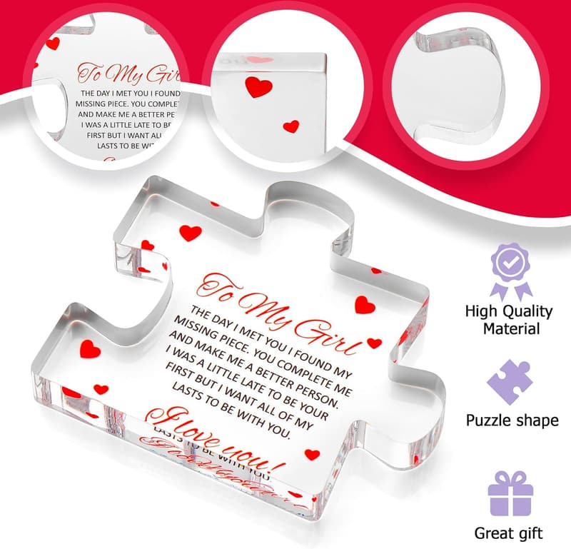 Valentine's Day Engraved Acrylic Block Puzzle for Her