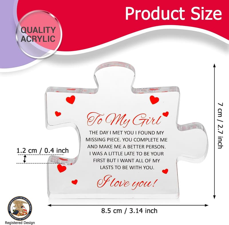 Valentine's Day Engraved Acrylic Block Puzzle for Her