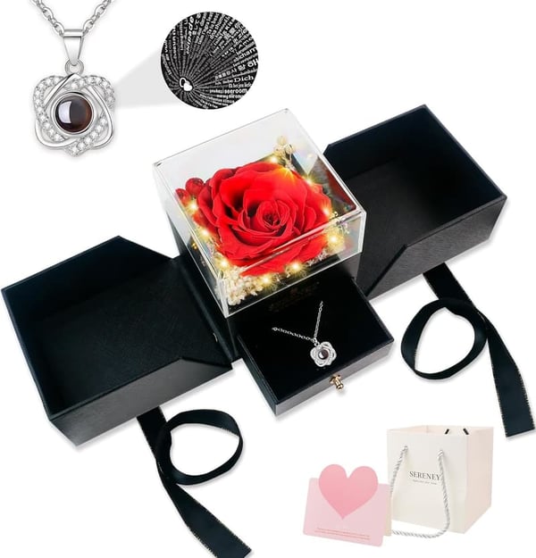Eternal Rose Heart Necklace - Anniversary Gift for Her