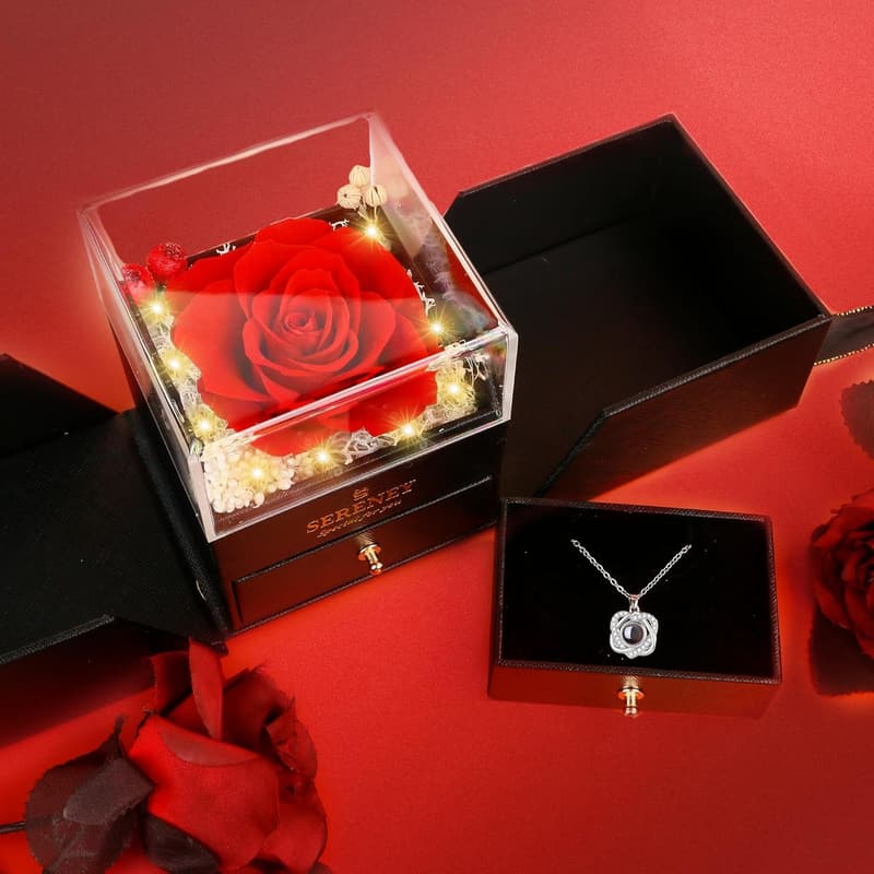 Eternal Rose Heart Necklace - Anniversary Gift for Her
