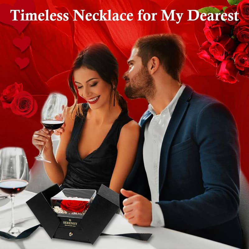 Eternal Rose Heart Necklace - Anniversary Gift for Her