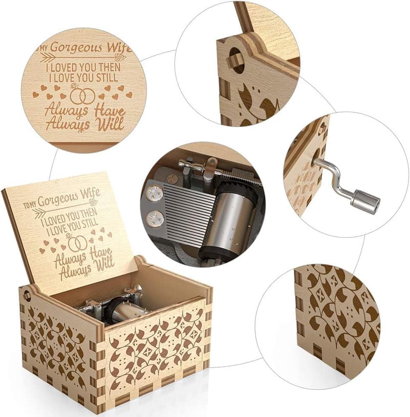 Valentine's Day Music Box - Wooden Hand-Cranked Gift for Wife
