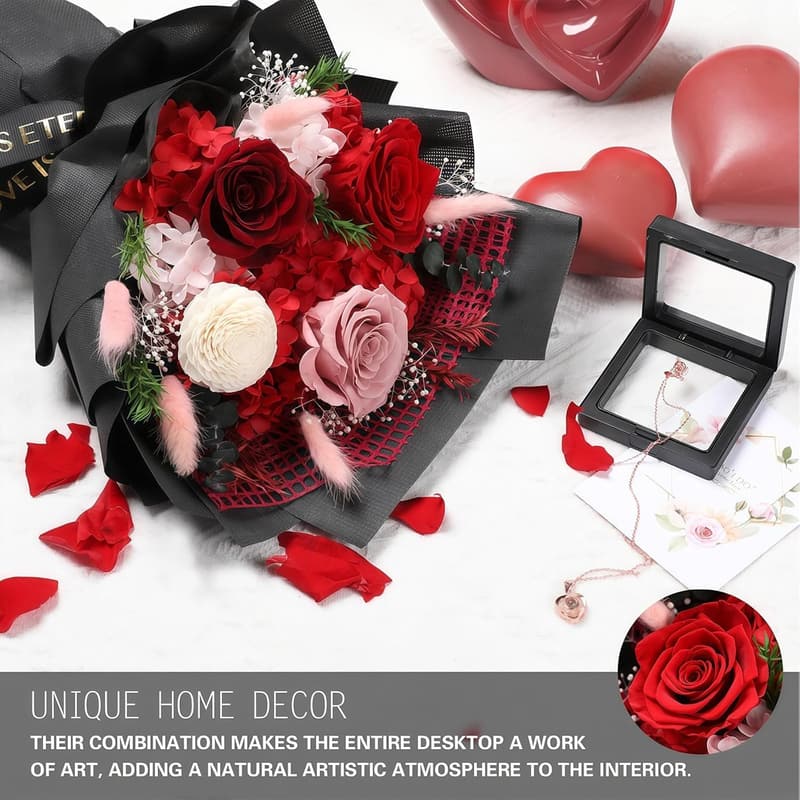Valentine's Day Preserved Flower Bouquet with Necklace for Her