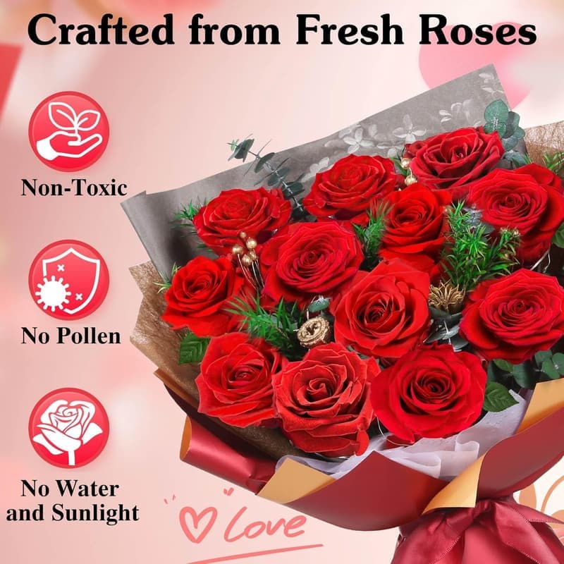 Mother's Day Real Red Rose Bouquet - Long-Lasting Gift for Mom