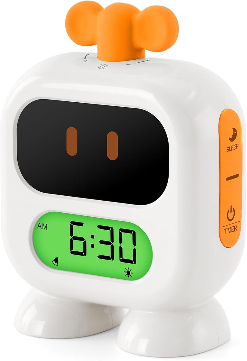 Kids Sleep Training Robot Alarm Clock with Nap Timer (Yellow)