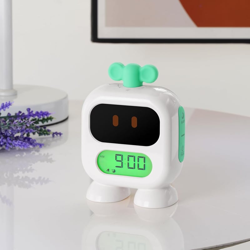 Kids Sleep Training Robot Alarm Clock with Nap Timer (Yellow)