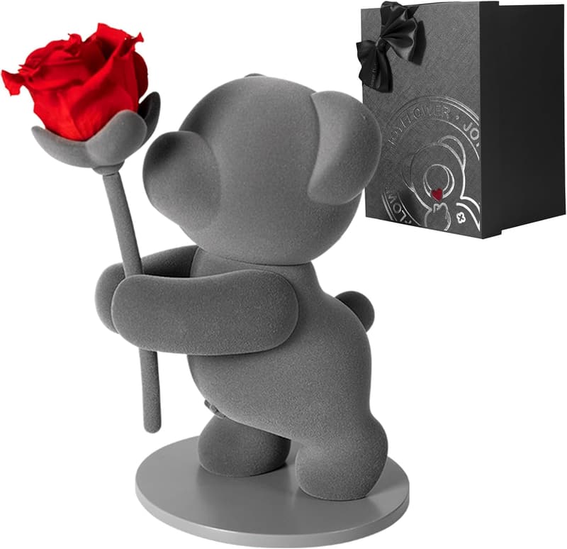 Valentine's Day Gift: Preserved Rose & Teddy Bear in Box