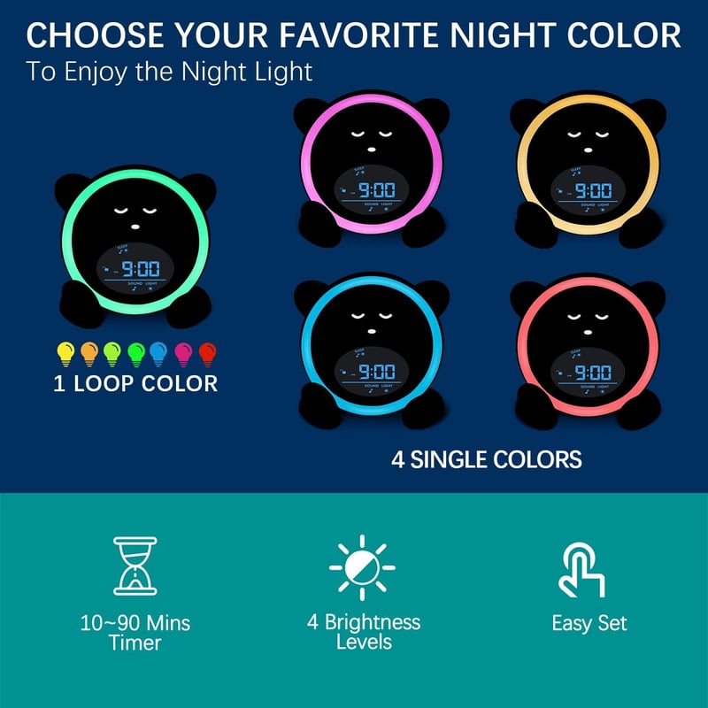 Kids Sleep Training Clock with Night Light & Sound Machine