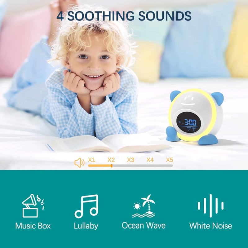 Kids Sleep Training Clock with Night Light & Sound Machine